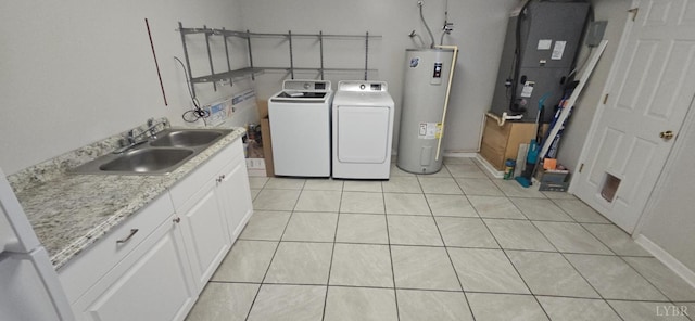 511 Bent Oak Ct, Lynchburg, VA 24502 - laundry room featuring water heater, washing machine and dryer, heating unit, and light tile patterned flooring
