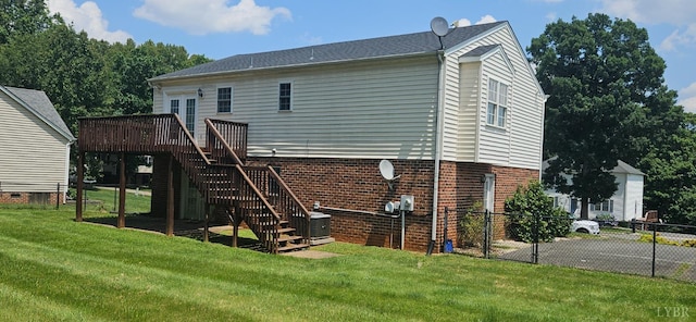 511 Bent Oak Ct, Lynchburg, VA 24502 - back of property with a wooden deck, stairs, and brick siding