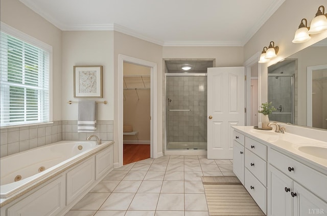 103 Waterton Dr, Lynchburg, VA 24503 - bathroom with a shower stall, a spacious closet, double vanity, a whirlpool tub, and tile patterned flooring