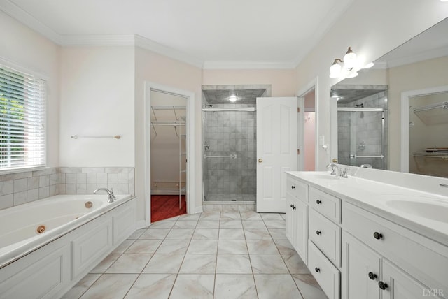 103 Waterton Dr, Lynchburg, VA 24503 - full bathroom featuring a spacious closet, a shower stall, double vanity, and crown molding