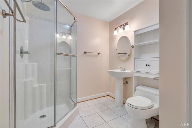 1061 Cedar Sky Ct, Forest, VA 24551 - full bathroom with a stall shower, tile patterned flooring, toilet, baseboards, and a sink