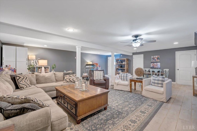 1369 Timberlake Dr, Lynchburg, VA 24502 - living area with recessed lighting, a ceiling fan, and light wood-type flooring