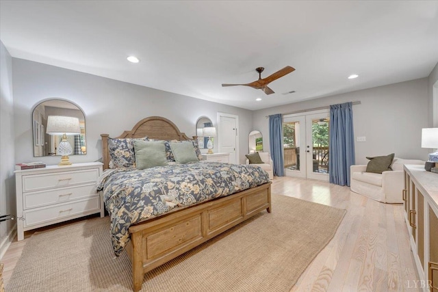 1369 Timberlake Dr, Lynchburg, VA 24502 - bedroom featuring french doors, access to outside, light wood-style floors, recessed lighting, and a ceiling fan
