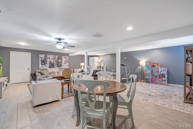 1369 Timberlake Dr, Lynchburg, VA 24502 - dining area with light wood-type flooring, ceiling fan, and recessed lighting