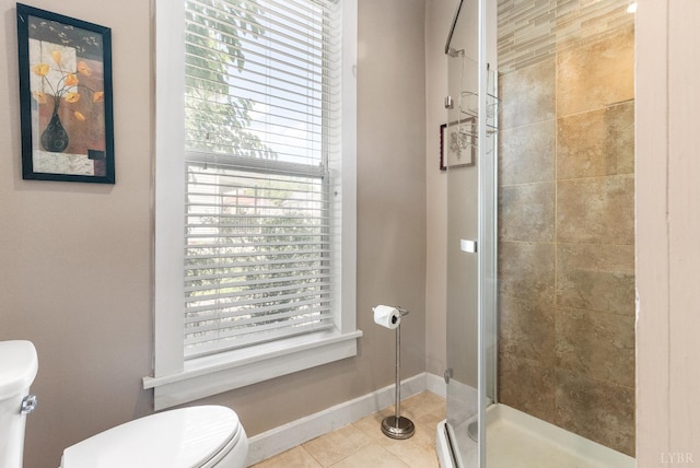 1801 Floyd St, Lynchburg, VA 24501 - full bathroom featuring toilet, a shower stall, tile patterned floors, and healthy amount of natural light