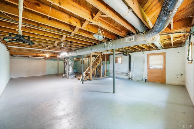206 Huffmond St, Gretna, VA 24557 - below grade area with stairs and concrete block wall