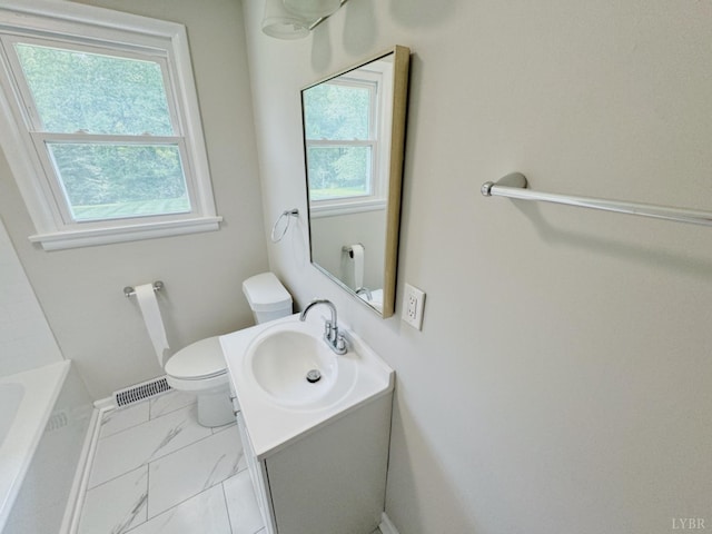 202 Bryant Rd, Lynchburg, VA 24502 - bathroom featuring marble look tile flooring, toilet, vanity, a tub to relax in, and a shower