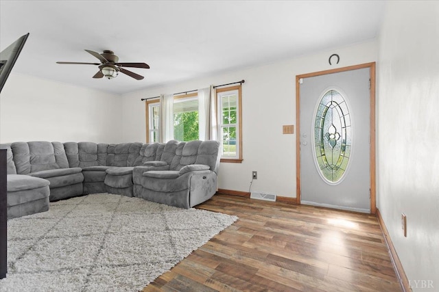 10567 Leesville Rd, Lynch Station, VA 24571 - living area featuring plenty of natural light, a ceiling fan, baseboards, and wood finished floors