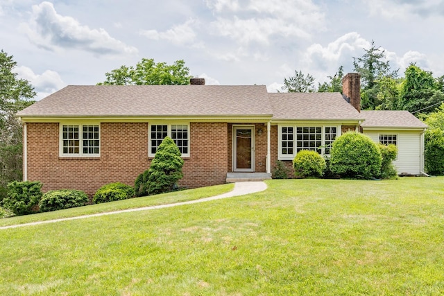 2207 Indian Hill Rd, Lynchburg, VA 24503 - ranch-style home with a chimney, brick siding, and a front yard