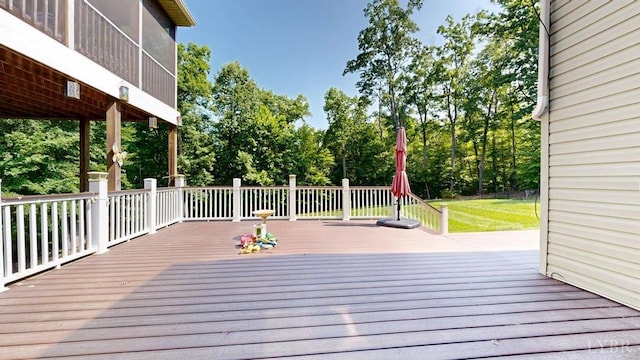 8 Northgate Ct, Lynch Station, VA 24571 - wooden terrace featuring a lawn and view of wooded area