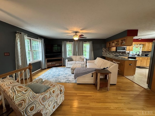 8 Northgate Ct, Lynch Station, VA 24571 - living room featuring a ceiling fan, a textured ceiling, and light wood-style floors