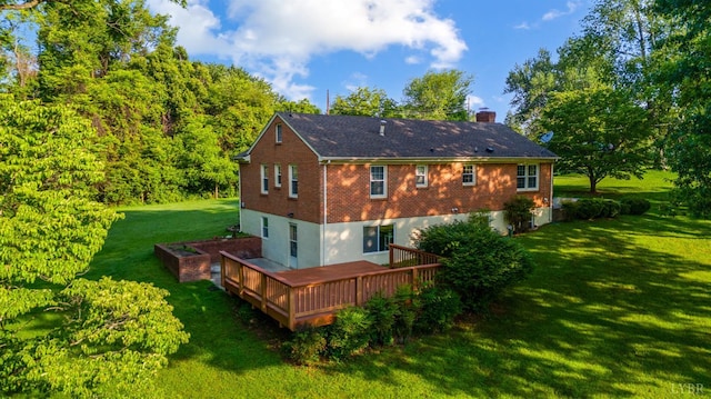 200 Middleboro Pl, Lynchburg, VA 24502 - back of house featuring a chimney, a lawn, a wooden deck, and brick siding