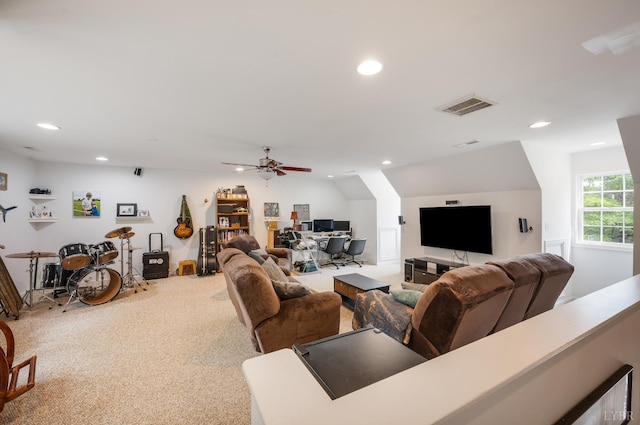 1168 Macon Loop, Lynchburg, VA 24503 - living room with carpet flooring, recessed lighting, a desk, and ceiling fan