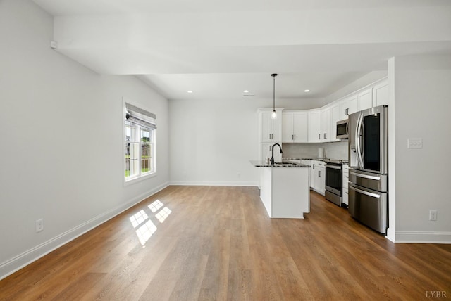 1036 Brownstone Dr, Forest, VA 24551 - kitchen featuring stainless steel appliances, wood finished floors, white cabinets, recessed lighting, and open floor plan