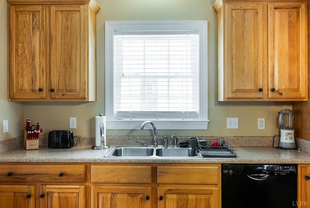 116 Wyndsong Pl, Lynchburg, VA 24502 - kitchen featuring black dishwasher, plenty of natural light, light countertops, and brown cabinetry