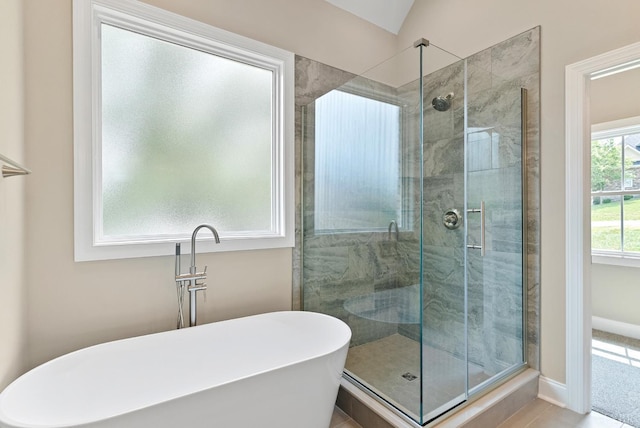 1290 Ivy Creek Dr, Forest, VA 24551 - bathroom with a freestanding bath, a shower stall, and tile patterned floors