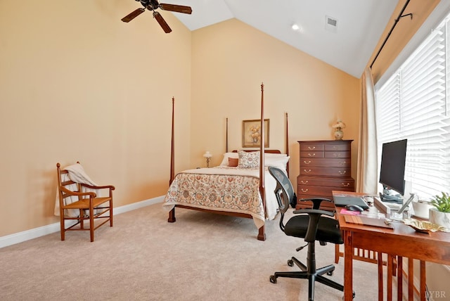 403 Cornerstone St, Lynchburg, VA 24502 - bedroom featuring multiple windows, an office area, carpet floors, high vaulted ceiling, and ceiling fan
