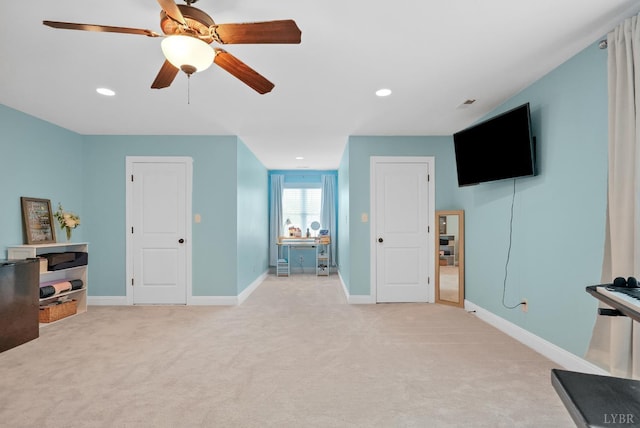 403 Cornerstone St, Lynchburg, VA 24502 - living room with light carpet, a ceiling fan, and recessed lighting
