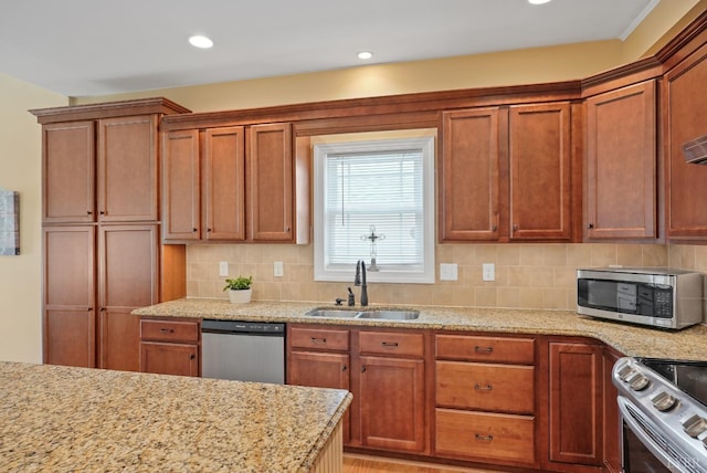 403 Cornerstone St, Lynchburg, VA 24502 - kitchen with appliances with stainless steel finishes, backsplash, light stone counters, and recessed lighting