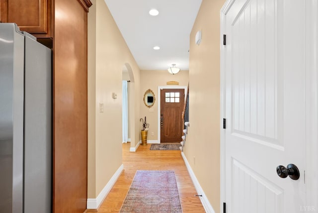 403 Cornerstone St, Lynchburg, VA 24502 - doorway to outside with light wood-type flooring, recessed lighting, and arched walkways