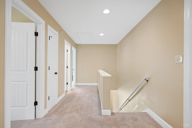 403 Cornerstone St, Lynchburg, VA 24502 - hall with an upstairs landing, attic access, carpet floors, and recessed lighting