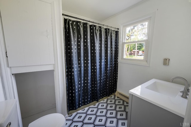 4550 Pumping Station Rd, Appomattox, VA 24522 - full bathroom featuring vanity, ornamental molding, and curtained shower