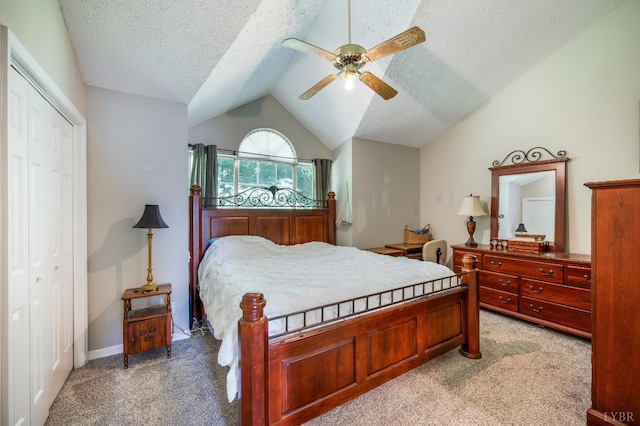 17 Jefferson Village Dr, Forest, VA 24551 - bedroom featuring light colored carpet, vaulted ceiling, a textured ceiling, a ceiling fan, and a closet