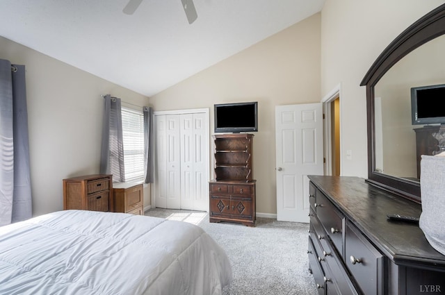 17 Jefferson Village Dr, Forest, VA 24551 - bedroom featuring light colored carpet, a closet, a ceiling fan, and high vaulted ceiling