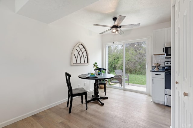 186 Dulwich Dr, Amherst, VA 24521 - dining room featuring light wood-type flooring, a ceiling fan, and a textured ceiling