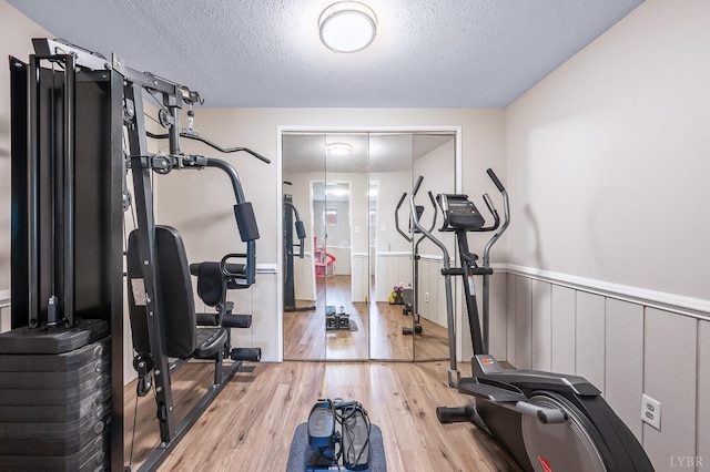 1246 Rainbow Forest Dr, Lynchburg, VA 24502 - workout room with light wood finished floors, a textured ceiling, and a wainscoted wall