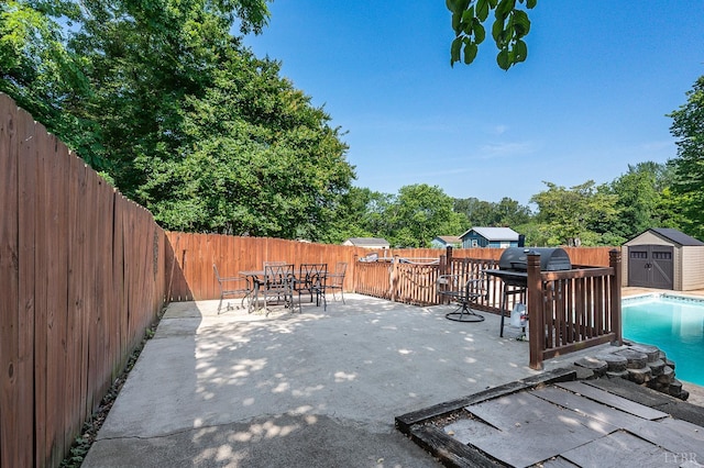 1246 Rainbow Forest Dr, Lynchburg, VA 24502 - fenced backyard featuring a shed, a patio, and outdoor dining space
