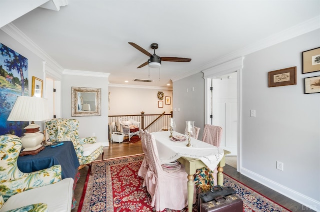 1010 Coles Ct, Forest, VA 24551 - dining area featuring wood finished floors, ceiling fan, ornamental molding, and recessed lighting