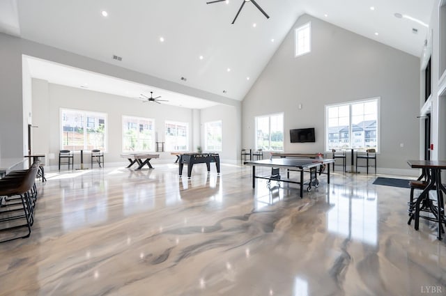 1010 Coles Ct, Forest, VA 24551 - game room featuring high vaulted ceiling, a ceiling fan, and recessed lighting