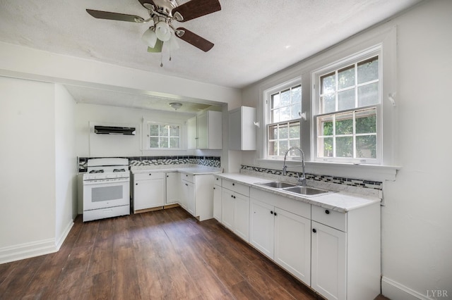 1614 Early St, Lynchburg, VA 24503 - kitchen with white gas range oven, extractor fan, plenty of natural light, and dark wood-style floors