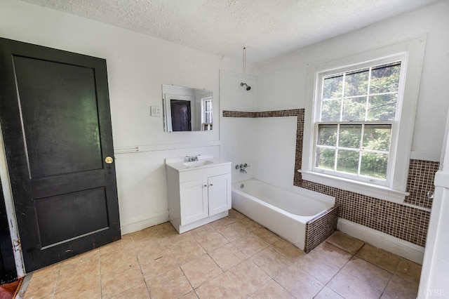 1614 Early St, Lynchburg, VA 24503 - bathroom featuring vanity, a textured ceiling, shower / tub combination, tile patterned flooring, and a wainscoted wall