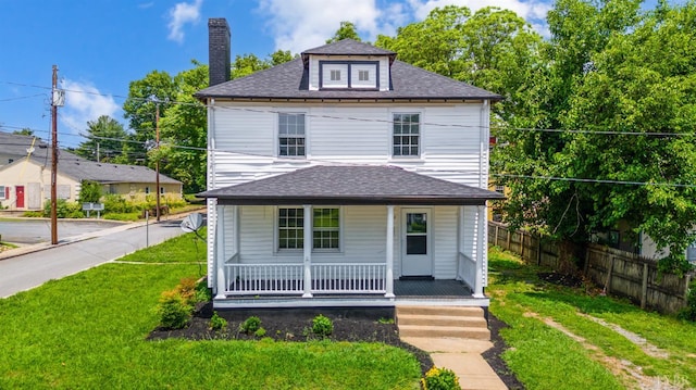 1614 Early St, Lynchburg, VA 24503 - american foursquare style home featuring a porch, a chimney, and a shingled roof
