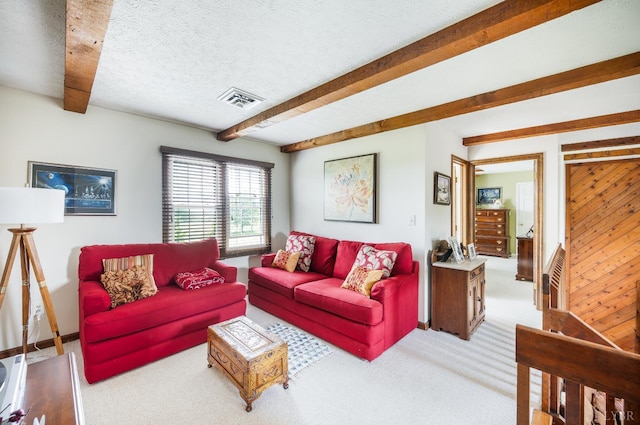 1159 Cifax Rd, Forest, VA 24551 - living room featuring beam ceiling and carpet