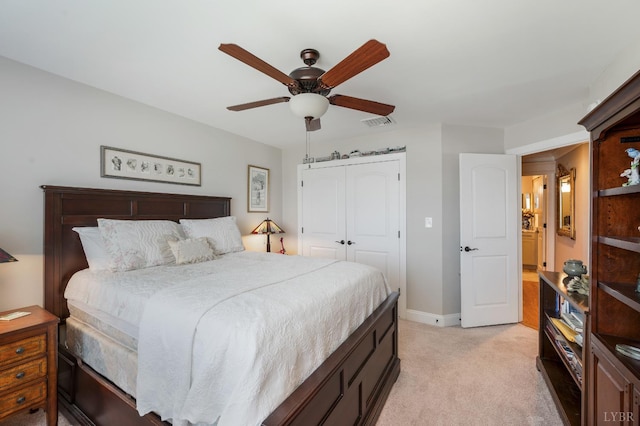 1424 Lake Manor Dr, Forest, VA 24551 - bedroom with light carpet, a closet, and ceiling fan