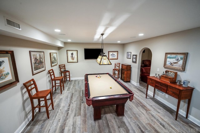 1424 Lake Manor Dr, Forest, VA 24551 - game room with wood finished floors, arched walkways, recessed lighting, and pool table