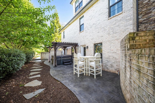 1424 Lake Manor Dr, Forest, VA 24551 - view of yard featuring a hot tub, a pergola, a patio area, and outdoor dining space