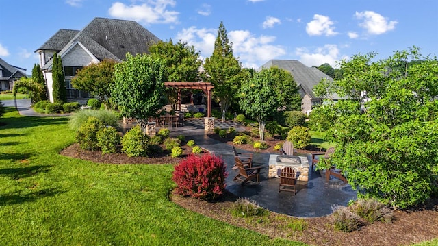 1424 Lake Manor Dr, Forest, VA 24551 - view of green lawn featuring a pergola and a patio area