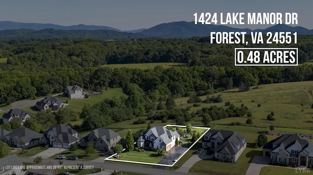 1424 Lake Manor Dr, Forest, VA 24551 - aerial view of residential area with a forest and property parcel outlined