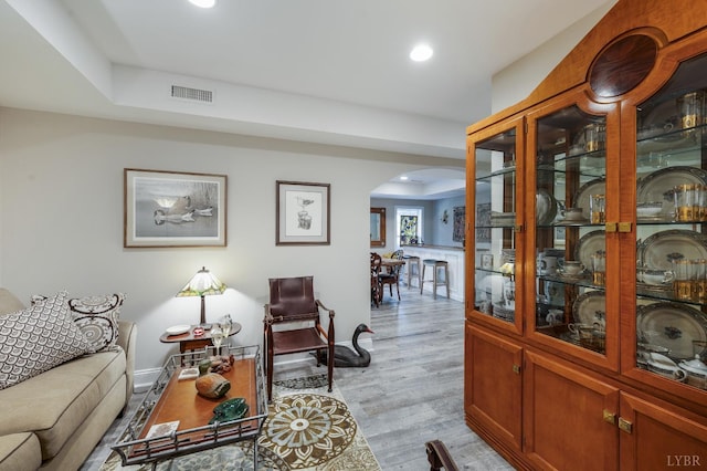 1424 Lake Manor Dr, Forest, VA 24551 - living room featuring arched walkways, light wood-type flooring, and recessed lighting