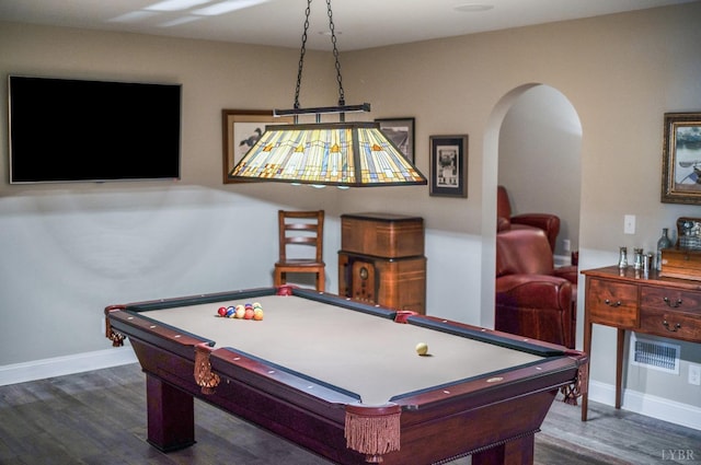 1424 Lake Manor Dr, Forest, VA 24551 - playroom featuring dark wood-style flooring, arched walkways, and billiards