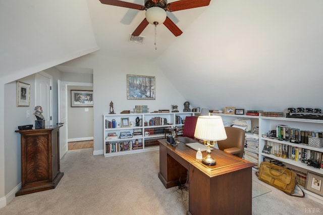 1424 Lake Manor Dr, Forest, VA 24551 - carpeted home office with ceiling fan and vaulted ceiling