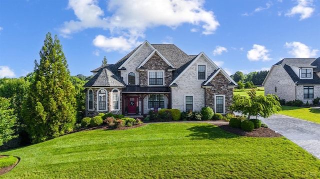 1424 Lake Manor Dr, Forest, VA 24551 - view of front of home with a front yard, stone siding, and decorative driveway