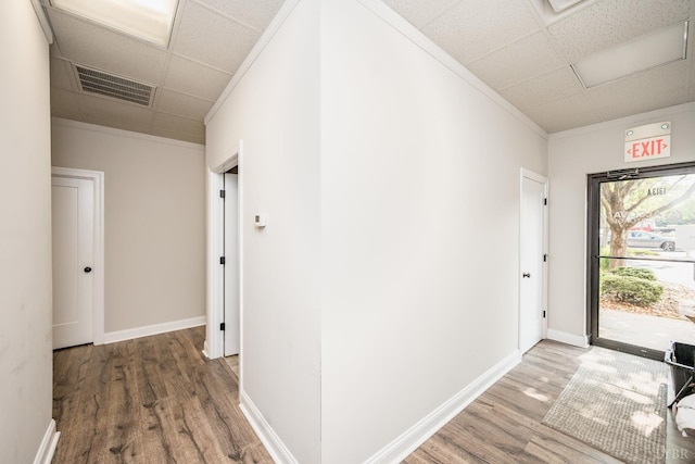 1313 Enterprise, Lynchburg, VA 24502 - corridor with a drop ceiling, wood finished floors, and crown molding