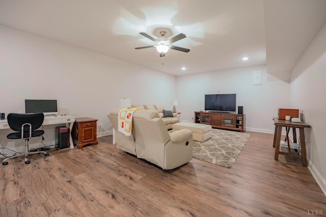 1507 Helmsdale Dr, Forest, VA 24551 - living area with wood finished floors, ceiling fan, recessed lighting, and a desk