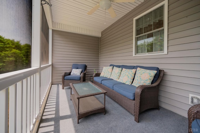 1507 Helmsdale Dr, Forest, VA 24551 - balcony with a ceiling fan and an outdoor hangout area