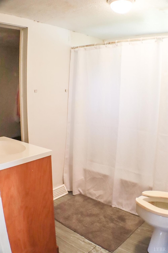 300 Mollies Creek Rd, Gladys, VA 24554 - bathroom featuring vanity, wood finished floors, and curtained shower